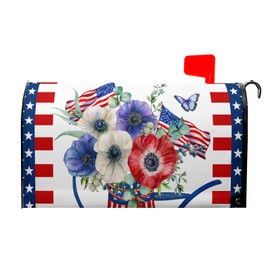Patriotic Flower Magnetic Mailbox Cover - Large Size 25"x21" USA American Flag Decor for 4th of July, Memorial Day & Independence Day