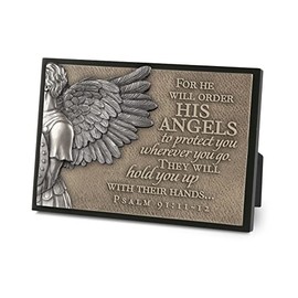 Lighthouse Christian Products To Protect You Hammered Bronze Tone 6.5 x 4.5 Inch Cast Stone Sculpture Plaque Angel