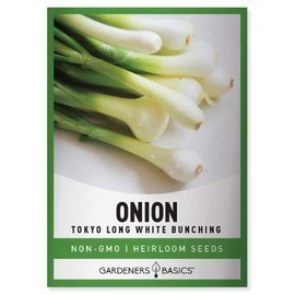 Gardeners Basics, Green Onion Seeds for Planting - Tokyo Long White Bunching is A Great Heirloom, Non-GMO Vegetable Variety- 200 Seeds Great for Outdoor Spring, Winter and Fall Gardening