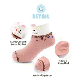 Little Girls Toddler Animal Cat Socks Kids Children Cotton Low Cut Ankle Socks Assorted 5 Packs, M (3-5years)