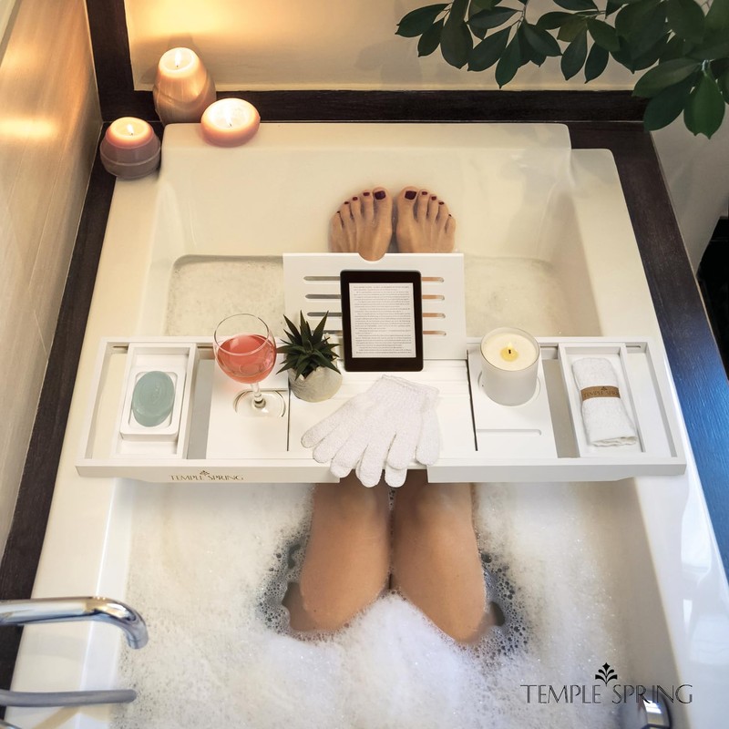 Temple Spring Wooden Bathtub Tray, Bamboo Bathroom Accessories, Bath Tray