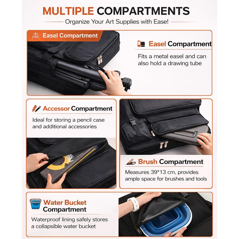MEIJMJIA YMTECH Canvas Artist Portfolio Case Carry Backpack Edge for