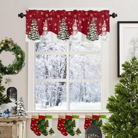 Christmas Tree Curtains Valances for Kitchen Windows, Snowman White Red valance for Bathroom Curtains & Drapes Rod Pocket Snowy Scene Red Valance for Living Room Bedroom Over Sink 54 x 18in,1 Panel