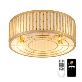 Esiovco Gold Fandelier Ceiling Fan with Light,Boho Chandelier Caged Ceiling Fan with Light,Mid-Century E26 App Remote Low Profile for Bedroom Living Room (Gold-2)