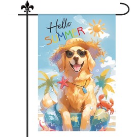 Hello Summer Dog Garden Flag, 18x12 Inch Funny Linen Summer Yard Flag Outdoor Seasonal Decor for Coastal Yard Patio Fence Farmhouse Holiday Supplies