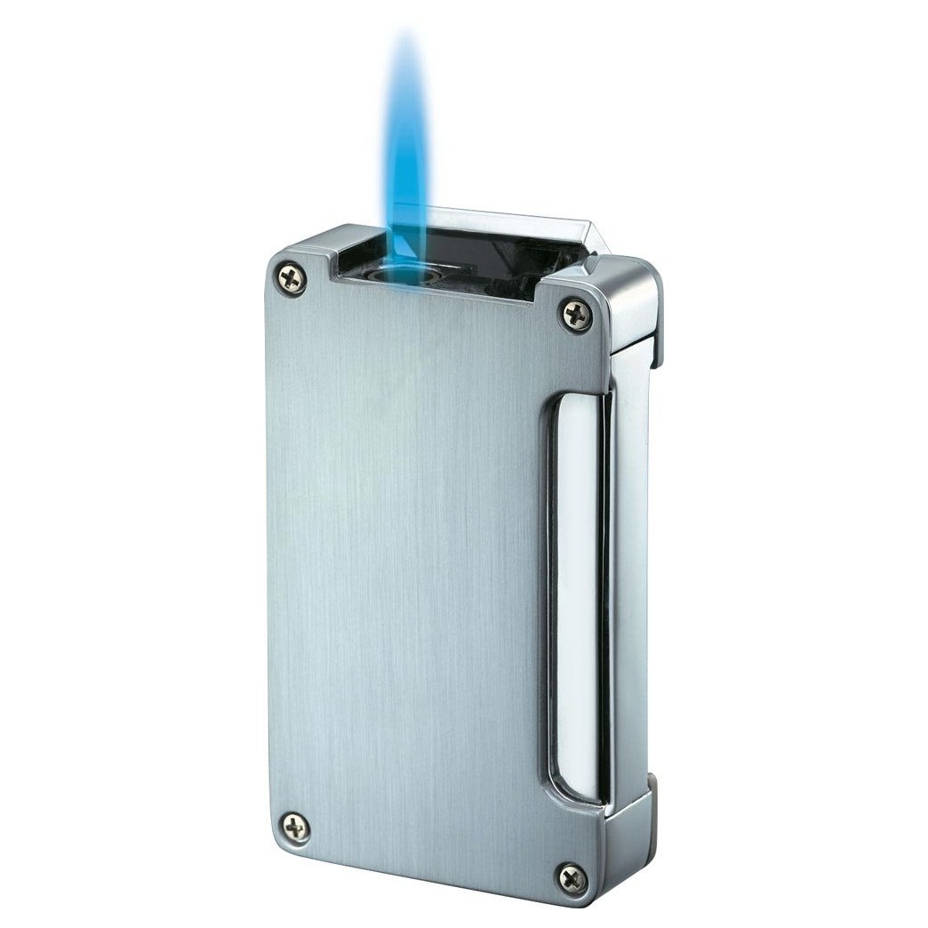 Visol Zidane Brushed Chrome Wind-Resistant Torch Flame Lighter with Built-in Cigar Punch