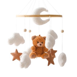Mobile Baby Bed Bell with Teddy Bear Wooden Girls Hanging Mobile Wind Chime for Baby Bed Cot (Brown)