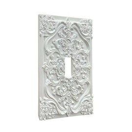 WUYOCHA Decorative Light Switch Plate Covers White Ornate Baroque 3D Rococo Vintage Floral Embossed 1 Gang Light Switch Cover Plate Single Toggle Wall Plate Outlet Covers Faceplate for Home Decor