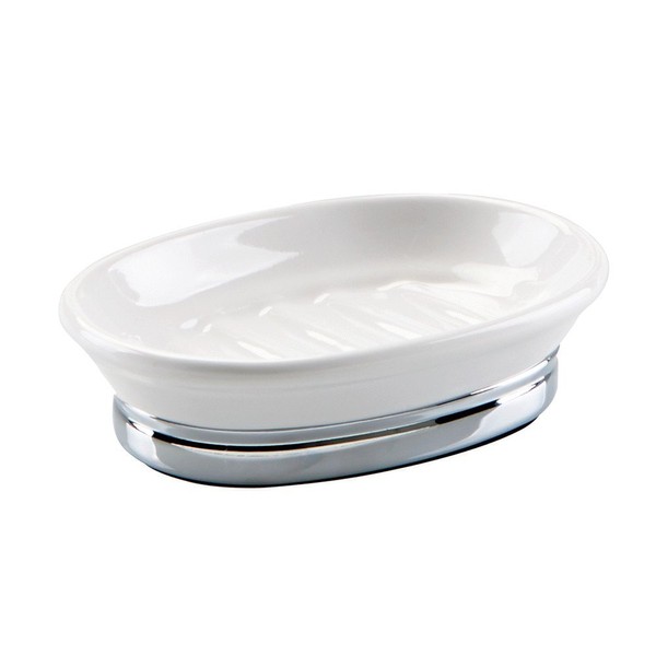 InterDesign York Ceramic Bathroom Vanity Soap Dish, White/Chrome