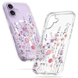 Bonita Funda Magnética Iphone Transparente Delgada Compatible Magsafe Patrón Floral Morado Diseño Único Mujeres Niñas Protectora Tpu Suave Apple