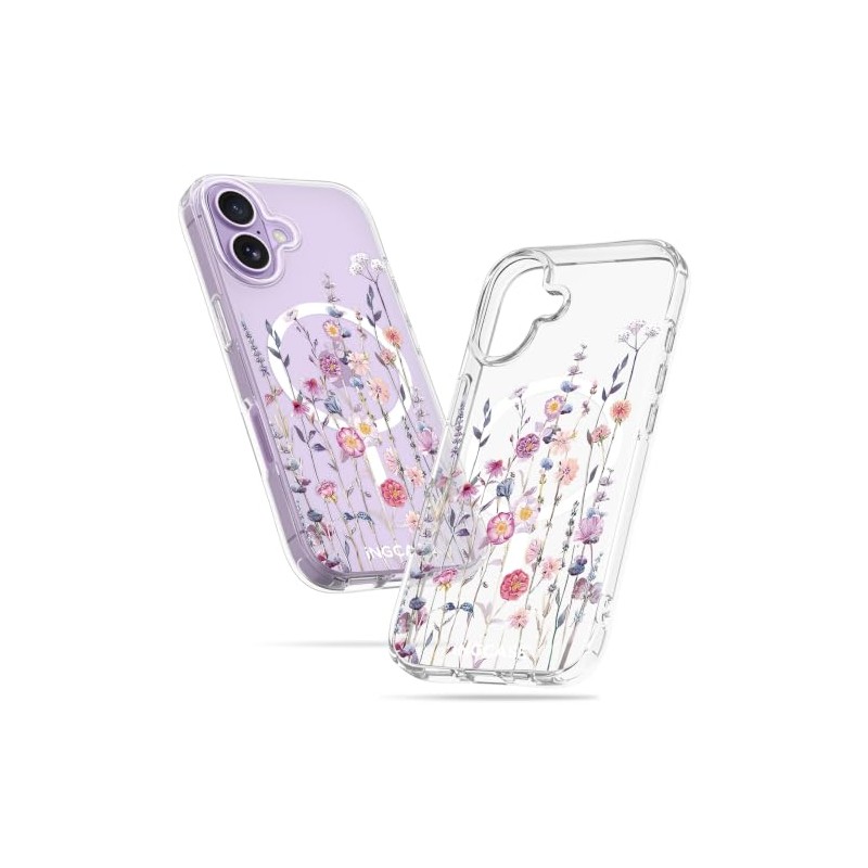 Bonita Funda Magnética Iphone Transparente Delgada Compatible Magsafe Patrón Floral