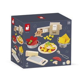 Janod - Pasta Mix - Pasta Set - Pretend Play Kitchen & Tea Set Toy - 58 Wooden, Cardboard and Felt Pieces Included - FSC-Certified - Water-Based Paints - 3 Years +, J06598