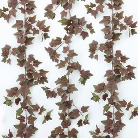 Mizii 3 Strands Artificial Vines Ivy Garland 74" Fake Vine with Silk Green Leaves Faux Hanging Plants Greenery Decoration for Outdoors Wedding Party Indoor Bedroom Home Wall Room Decor (Purple Green)