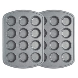 Country Living Nonstick Muffin Pan, Heavy Duty Carbon Steel with Quick Release Coating, Made without PFOA, Dishwasher Safe, 2-Pack Bakeware Set, 12-Cup, Gray Speckle