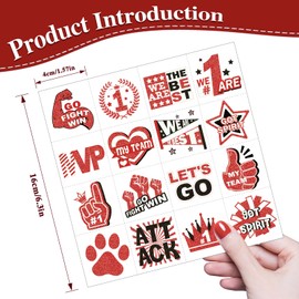 160 Pcs Glitter Team Spirit Temporary Tattoos School Team Cheer Face Stickers Cheerleading Party Supplies and Sports Games Decoration(RED)