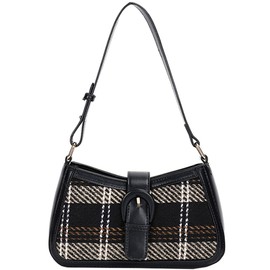 RTGGSEL Women's Contrast Color Plaid Striped Saddle Crossbody Shoulder Underarm Satchel Handbag Tote Clutch Purse Hobo Bag, Black, Trendy Retro
