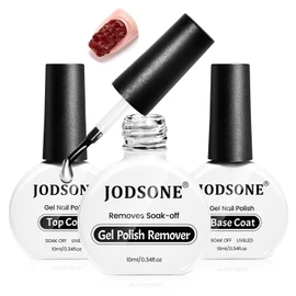 JODSONE 3Pcs 10ml Top and Base Coat Gel Nail Remover Set Gel Nail Remover for Quick and Easy at Home Removal U V Light Curing Required
