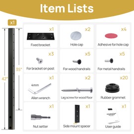 HOPUMTAN 36" Side Mount Cable Railing Post Black Level Drilled Square Post with Fixed Top T304 Stainless Steel 36"x2"x2" Cable Railing System for Indoor Outdoor Balcony HP11