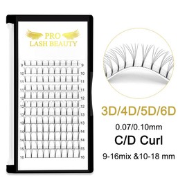Ready-to-Use Eyelash Fans, 3D, 4D, 5D, 6D, Pre-Fanned Volume Eyelash Extensions, 0.07 0.10 Eyelash Extensions, 5D-C-0.07, 8–15 Mix