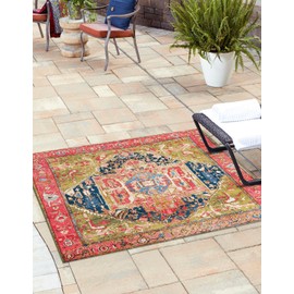 Unique Loom Outdoor Traditional Collection Area Rug - Limon (5' 3" Square Multi/Red)