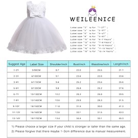 Weileenice White Dresses for Girls Applique Glitter Tulle Big Girl Baptism First Communion Prom Lace Bridesmaid Ball Gown Princess Birthday Evening Wedding Party Dance Formal Easter Tutu Dress 11-13
