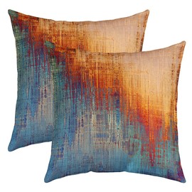 Vintage Abstract Throw Pillow Covers 16"x16" Set of 2 Soft Modern Grunge Art Pillow Cases Cushion Covers For Living Room Blue and Brown Messy Rust Painting Decorative Throw Pillowcases for Sofa