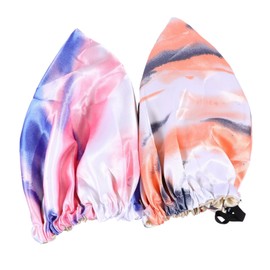 Mikinona 2pcs Adjustable Double Layer Shower Caps for Women Stylish Tie Dye Design Practical Bathing Hats for Hair Protection Comfortable Durable Sleep Caps
