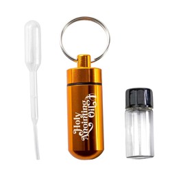 Anointing Oil Bottle Accessory Kit, Gold Keychain Container, Plastic Eyedropper & Small Empty Glass Vial, Screw Top Metal Holder, Protective Travel Set for Holy Oils, Botellas Para Aceite Ungido
