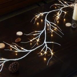 EAMBRITE White Garland Lights 6FT 48 LED Lighted Twig Vine Plug in for Christmas Fireplace Indoor Outdoor Use