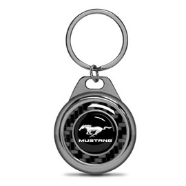 iPick Image for Ford Mustang Real Black Carbon Fiber Gunmetal Roundel Metal Case Key Chain