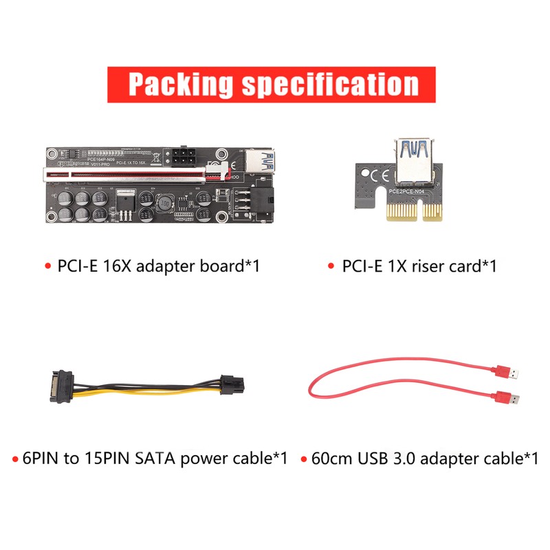 PCIE Riser 1x to 16x Adapter 10 Capacitor Riser Adapter