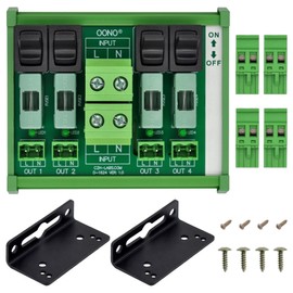 AC Power Distribution Module, Rocker Switch, Fused, Pluggable Top Wiring Terminal Block, DIN Rail and Screw Mount (4 Channel)