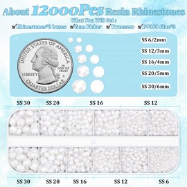12000Pcs Resin Rhinestones for Bedazzling with 3Pcs B7000 Jewelry Glue, 2 Boxes White Flatback Rhinestones for Crafting Crafts DIY, Crystals Gems for Clothing Shoes Tumblers Nail Art Makeup