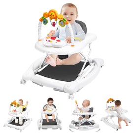 RefoereBabe Baby Walker with Wheels, 5 in 1 Baby Walkers for Boys Girls 6-12 Months, Foldable Walker Baby with Bouncer & Feeding Tray, Music, Adjustable Heights