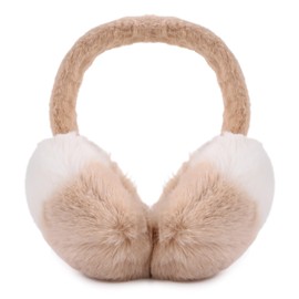 OMUKY Women Winter Earmuffs Foldable Faux Fur Ear Warmers Cold Weather Fluffy Warm Plush Ear Covers(Beige)
