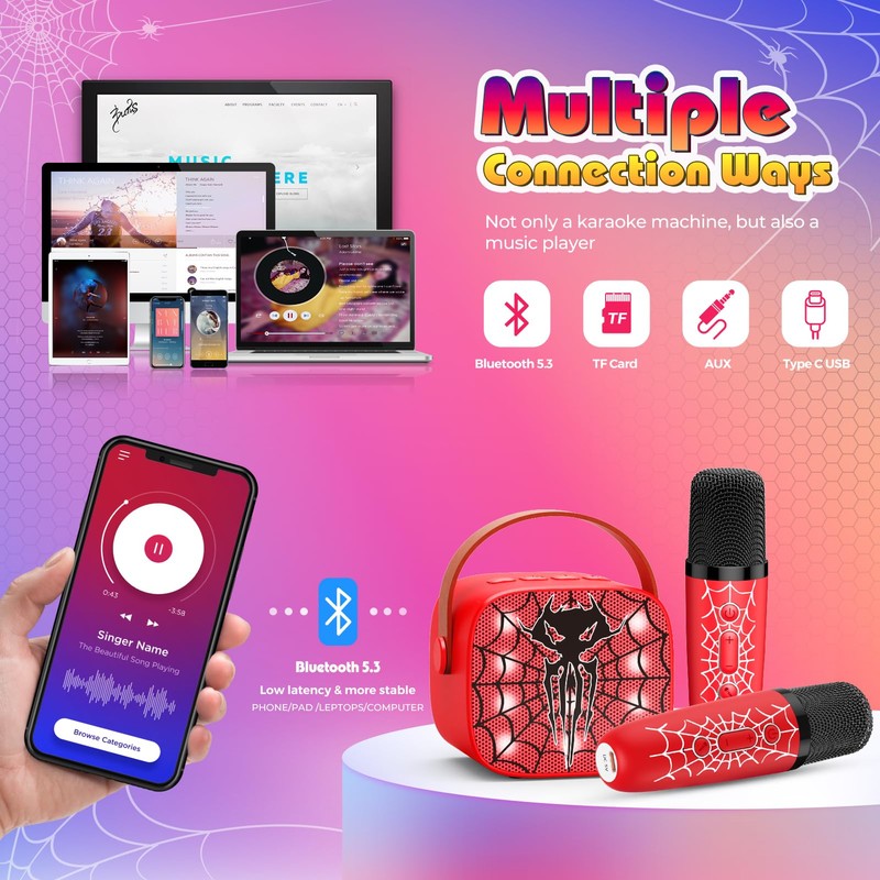 Braxel Karaoke Machine with 2 Bluetooth Microphones, Children, Gift Boy