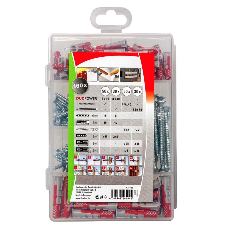 fischer 538622 PROFIbox DUOPOWER + Screw Plug Set, Red/Grey, Set