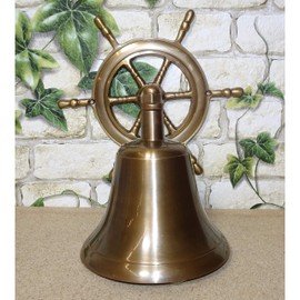 gr Maritime Ship Bell Brass Burnished Steering Wheel Ship House Bell Decoration