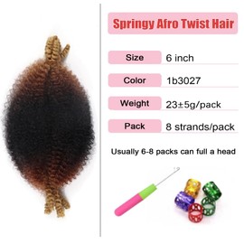 7 Tone Springy Afro Twist Hair 6 Inch Marley braiding Hair Twisted Up Springy Afro Twist Kinky Crochet Hair Soft locs Cuban Twist for Black Women (6 Inch,1b3027-7)
