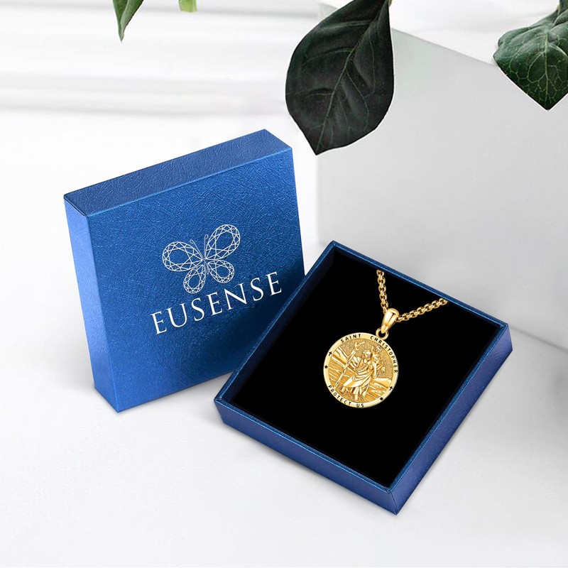 Eusense st christopher medal gold 14K saint christopher necklace women