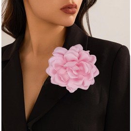 Flower Brooches Lapel Pins for Women Satin Fabric Brooches Big Camellia Flower Brooch Pins Wedding Part Dance Clothes Accessories Jewelry Gifts (pink)