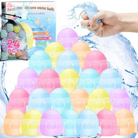QINGLER Summer Reusable Water Balloons for Kids Adults, 2024 New Upgrade Silicone Refillable Water Balloons, One-Handed Quick Fill Self-Sealing Balls for Beach Pool Outdoor Backyard (24 Pcs)