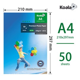 KOALA Inkjet Satin/Oyster Photo Paper A4 Size 297x210mm 250gsm 50 Sheets with Premium Satin Advanced Resin Coated for Canon Hp Epson Inkjet Printer