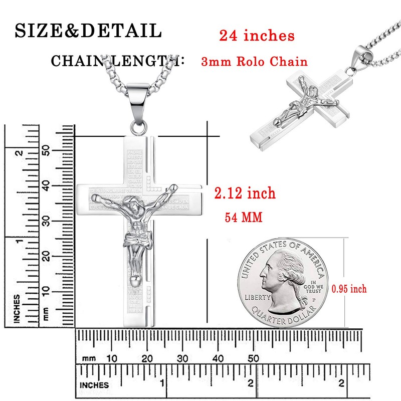 YL Men's Stainless Steel Jesus Christ Crucifix Cross Lord's Prayer
