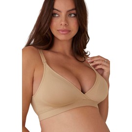 BUMPSUIT Maternity Bra for Postpartum and Pregnancy, Women Seamless Soft Nursing Bras for Breastfeeding and Pumping with Adjustable Elastic Shoulder Straps and Removable Pads Beige