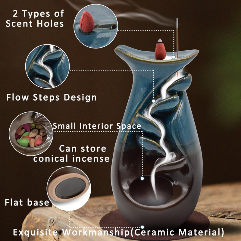 Cyiecw Backflow Incense Burner, Incense Waterfall Ceramic Incense Burner with