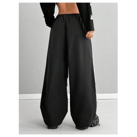GORGLITTER Women's Wide Leg Baggy Sweatpants 2025 Gym Color Block Track Pants Drawstring Waist Pants Black Large