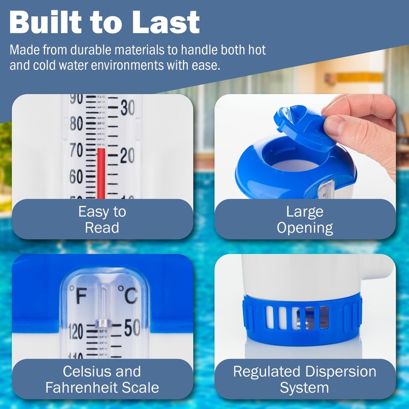 AQUAVERITY Chlorine Dispenser for Hot Tub with Built-in Thermometer –