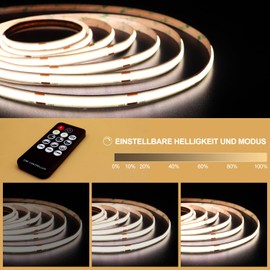 ROUKLE 8 mm COB LED Strip 4000 K - 10 m Dimmable 24 V Super Bright COB LED Strip CRI90+ with RF Remote Control 3840 LEDs Neutral White 4000 K Easy DIY Decoration