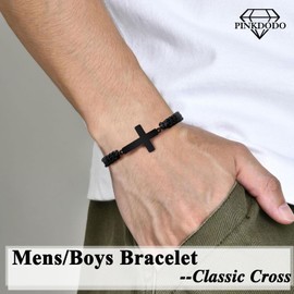 PINKDODO First 1st Communion Gifts for Boys Christening Cross Bracelets Religious Christian Easter Gifts for Teen Teenage Boy